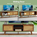 ZNTS Mid Century Modern Rattan TV Stand for 55/60/65 inch TV , Entertainment Cabinet, Media Console for W2977P224349