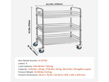 Stainless Steel 3-Tier Rolling Utility Cart with Lockable Wheels, Mobile Service 03230451