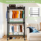 Rolling Clothes, Heavy Duty Clothes with Wheels, 3 Tiers Adjustable Wire Shelving Clothes W3204P318298