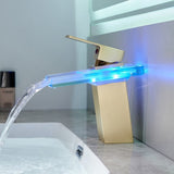 Bathroom Sink Faucet LED Light 3 Colors Changing Waterfall Glass Spout Hot Cold Water Mixer Single W1932P148106