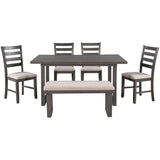 ZNTS 6-Pieces Family Furniture, Solid Wood Dining Room Set with Rectangular Table & 4 Chairs with 30399186