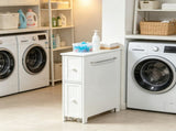 White Slim Bathroom Cabinet Freestanding Storage with Toilet Paper Holder 2 Drawers Side Towel Rack 19679827