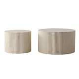 Beige Nesting Coffee Table Set of 2 Modern Drum Side Table End Table Wave Stripe Round Coffee Table W3081P254991