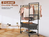 3 Tiered Portable Clothing Rack For Bedroom Entryway Double Hanging Rods Sturdy Iron Garment Rack 09895444