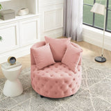 Velvet Upholstered Swivel Chair for Living Room, with Button Tufted Design and Movable Wheels, W487124836