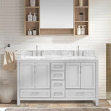 ZNTS 60 in Undermount Double Sinks Bathroom Storage Cabinet with Carrara Natural Marble Top W1059P170420