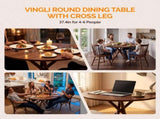 37.4 Inch Round Dining Table for 4-6 People, Cross X Metal Leg Kitchen Dinner Table with Adjustable 92177878