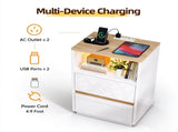 High Gloss White & Oak Two-Tone Nightstand, RGB Light, US Power Outlet, 2 Drawers 37462022