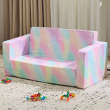 KS-Series All-Sponge Kids Double Foldable Sofa Bed Spray-Print Slant Peach Fabric 44768340