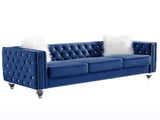 Navy Blue, Three-seater Sofa, Velvet Crystal Buckle Upholstery Sofa, Crystal Feet, Removable 33315078