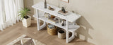 TREXM Retro Elegant Console Table with Marble-Effect Top and Versatile Storage Solutions for N715P196906K