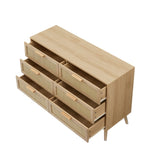 Bedroom dresser, 6 Double Dresser with rattan drawers, wood chest of drawers for kids living W1162P190401