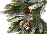 24" Snowed Artificial Christmas Wreath with 50 Warm White LED Lights and Pine Cones, Green 76979028
