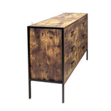 Industrial Style 6 Drawer Double Dresser,Rustic Brown Wood Storage Dresser Clothes Organizer with W141260283