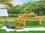 6-Person Outdoor Circular Wooden Picnic Table with 3 Built-In Benches, Outside Table and Bench Set 87268560