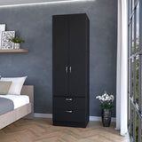 Black 2-Door 2-Drawer Wardrobe B062P205245