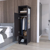 Cluster 63" Tall Wardrove One-Door Cabinet with Mirror, Three Shelves, Casters and Hanging Rod, B200P240237