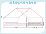 Pink Flat Bed House Shape with Side Guardrails Twin Children's Iron Bed 57389908