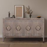 Carved Flower Door Handle, Antique Four Door Cabinet for Living Room Kitchen Hallway W1445P146388
