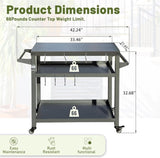 ZNTS 3-Shelf Outdoor Grill Table, Grill Cart with Wheels, Outdoor Pizza Oven Table and Food Prep Table, W1859P191827