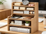Natural 6-Tier Desktop Storage Organizer, Adjustable Removable Shelves Wooden Desk Rack with 68621838