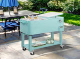 80 Quart Rolling Ice Chest, Portable Bar Drink Cooler with Catch Basin, Bottom Storage Tray and 10515126