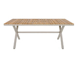 Teak Wood Top with Beige Steel Frame Outdoor Dining Table, 55.12" Rectangular Patio Table with N770P385226B