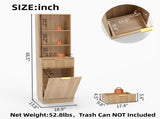 Tall Narrow Fluted Storage Cabinet with 10-Gallon Hidden Trash Bin Compartment, Freestanding W2557P492719