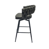 28" Technical Leather Woven Bar Stool Set of 2,Black legs Barstools No Adjustable Kitchen Island 40400662