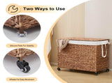 160L 3-Section Laundry with Lid and Wheels, Woven Natural Water Hyacinth Rolling Laundry 22369298