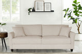 ZNTS Off White Linen, Three-person Indoor Sofa, Two Throw Pillows, Solid Wood Frame, Plastic Feet 02536639