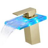 Bathroom Sink Faucet LED Light 3 Colors Changing Waterfall Glass Spout Hot Cold Water Mixer Single W1932P148106