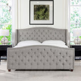 ZNTS Marcella Upholstered Shelter Headboard Bed Set, King, Silver Grey Polyester B2719P238222