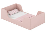 Pink Upholstered Toddler Bed Velvet Wooden Slat Frame for Kids No Mattress 22664722