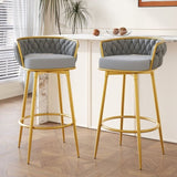 Swivel Counter Height Bar Stools Set of 2,31.5"Bar Height Stools with Hand-Woven Backrest & Gold N762P216979E