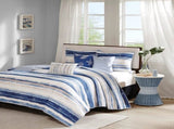 6 Piece Printed Quilt Set with Throw Pillows Blue Full/Queen B03597432