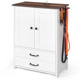 Dog feeding station, double door locker with 2 adjustable dog bowls, 3 hooks on right side, white W1687P270768