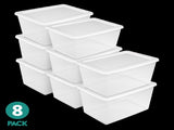 58 Quart Storage Box, Clear Plastic Storage Bin with Snap-on Lid, White, 8 Pack 24630416