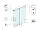 54*76" Fixed & Sliding Shower Door, Square Tube Hardware, Clear Glass Shower Door, 3/8 SGCC 55170531