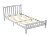 Twin Single-Layer Wooden Bed Vertical Decorative Strips Curved Headboard and Footboard Bed Frame 19973764