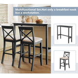 TOPMAX Farmhouse 48"Rectangular Wood Bar Height Dining Set Kitchen Breakfast Nook with 2 Chairs for N717P195018E