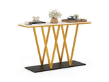 40 Inch Console Table with Faux Marble Top, W-Shaped Metal Frame Entryway Table for Hallway Living 68056638