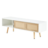 55.12" Rattan TV cabinet, double sliding doors for storage, adjustable shelf, solid wood legs, TV W1265115783