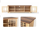 57.87 Inch TV Stand with Deep Brown Top & Natural Wood Cabinet - Double Glass Door Media Console, 81661813