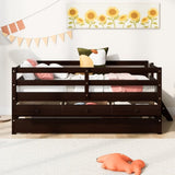 ZNTS Low Loft Bed Twin Size with Full Safety Fence, Climbing ladder, Storage Drawers and Trundle Espresso WF312991AAP