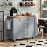 K&K Rolling Kitchen Island with Storage, Kitchen Cart with Rubber Wood Top, 3 Drawer, 2 Slide-Out WF316599AAG