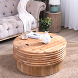 Round Wooden Coffee Table with Hidden Storage - 30.3