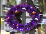 24" Halloween-Themed Christmas Wreath - Purple Pre-Lit Wreath with 50 Purple/Orange LEDs, 100 PVC 80749318