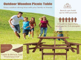 6-Person Circular Outdoor Wooden Picnic Table for Patio, Backyard, Garden, DIY w/ 3 Built-in W142281086