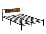Full Size metal bedframe,Headboard with wood panel decoration,black W311P248422